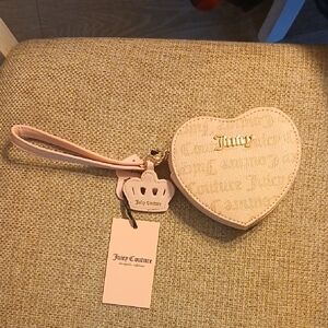 Juicy Couture Pink Heart Wristlet Coin Purse Macroon Dots Zippered Top